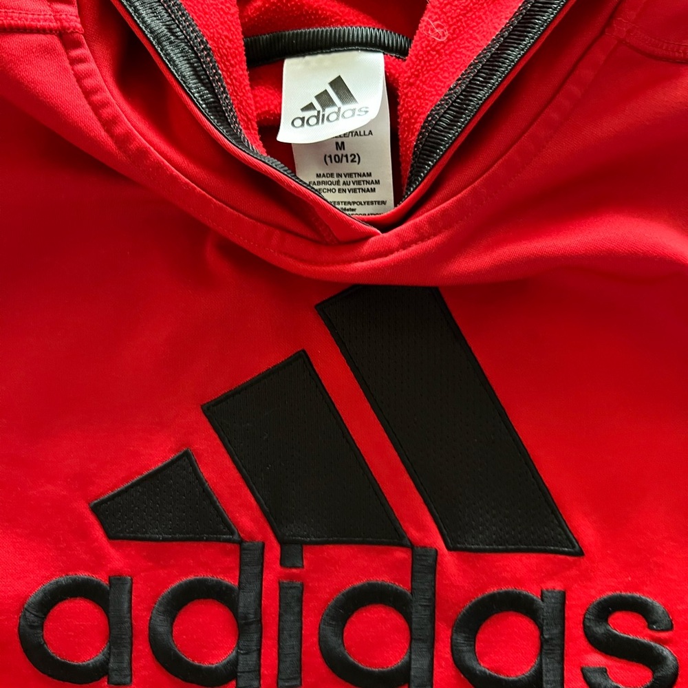 adidas Kids Red Hooded Sweatshirt boys size M (10/12) - Picture 2 of 4